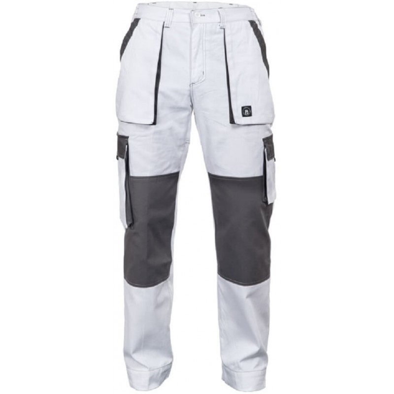 Męskie-spodnie-robocze-do-pasa-z-bawełnianej-lekkiej-tkaniny-z-dużą-ilością-kieszeni - MAX-SUMMER-biały-szary