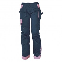Damskie-spodnie-robocze-bawełniane-dużo-kieszeni-atrakcyjne-wzornictwo - YOWIE-granatowy-jasnofioletowy