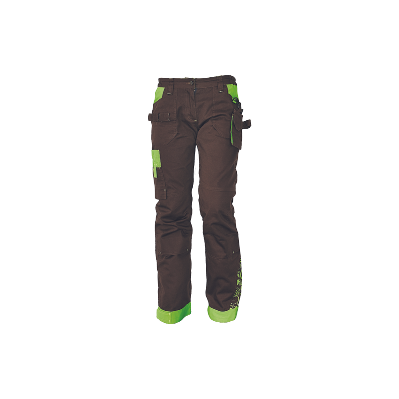 Damskie-spodnie-robocze-bawełniane-dużo-kieszeni-atrakcyjne-wzornictwo - YOWIE-brązowy-zielony