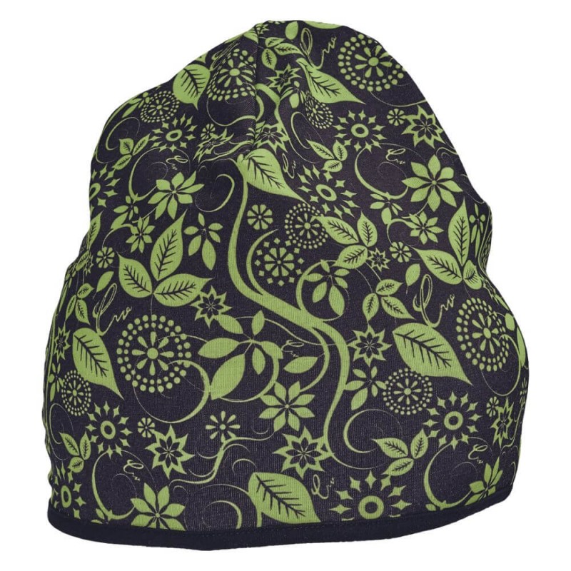 Damska-czapka-wykonana-z-dzianiny-polestrowej-atrakcyjny-wzór-w-kwiaty - brązowy-zielony - YOWIE-HAT