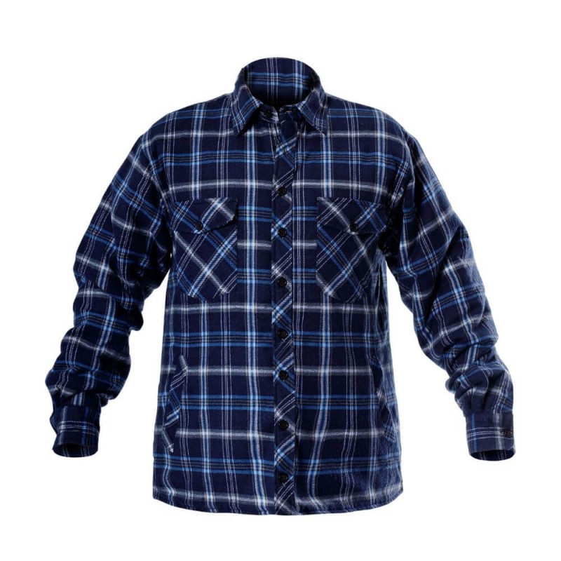 Koszula-robocza-flanelowa-bawełniana-ocieplana-pikowana-podszewka - LAHTI-L41802-granatowo-biało-niebieska