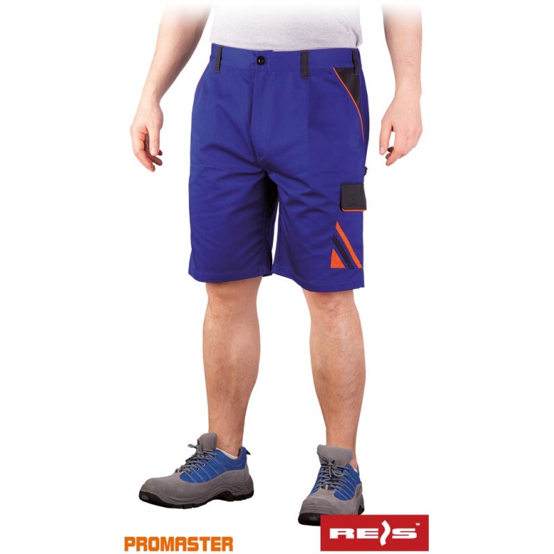 Spodnie-robocze-krótkie-poliestrowo-bawełniane-gumka-w-pasie-dużo-kieszeni - PRO-TS-niebiesko-czarno-pomarańczowy