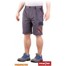 Spodnie-robocze-krótkie-poliestrowo-bawełniane-gumka-w-pasie-dużo-kieszeni - PRO-TS-stalowo-czarno-pomarańczowy