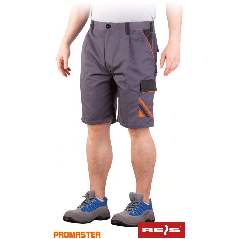 Spodnie-robocze-krótkie-poliestrowo-bawełniane-gumka-w-pasie-dużo-kieszeni - PRO-TS-stalowo-czarno-pomarańczowy