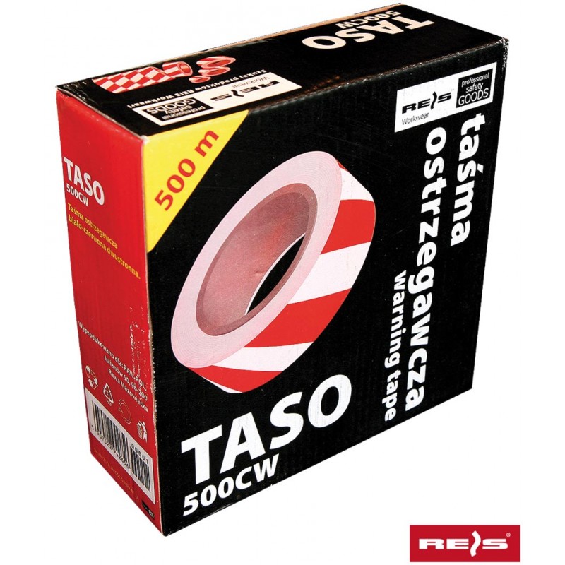 Taśma-odgrodzeniowa-ostrzegawcza-dwustronna-500m-pudełko - TASO500-biało-czerwona