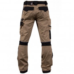 Spodnie-robocze-bawełniane-z-dużą-ilością-kieszeni-siateczkowe-wstawki-gumka-w-pasie - LH-DESERT-T-beżowo-czarny-tył