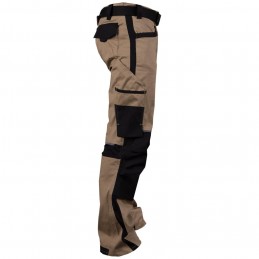 Spodnie-robocze-bawełniane-z-dużą-ilością-kieszeni-siateczkowe-wstawki-gumka-w-pasie - LH-DESERT-T-beżowo-czarny-prawy-bok