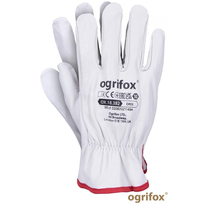 Rękawice-robocze-całoskórzane-skóra-licowa-kozia - OX-DRIX-biały