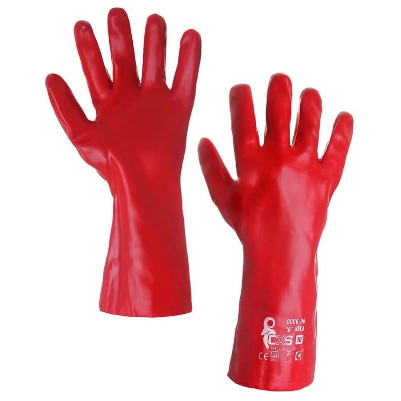 Rękawice-ochronne-powlekane-PVC-35-cm - CXS-SELA-czerwony