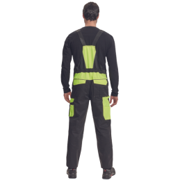 Męskie-spodnie-ochronne-typu-ogrodniczki-z-elastycznym-pasem - MAX-VIVO-czarny-żółty-tył