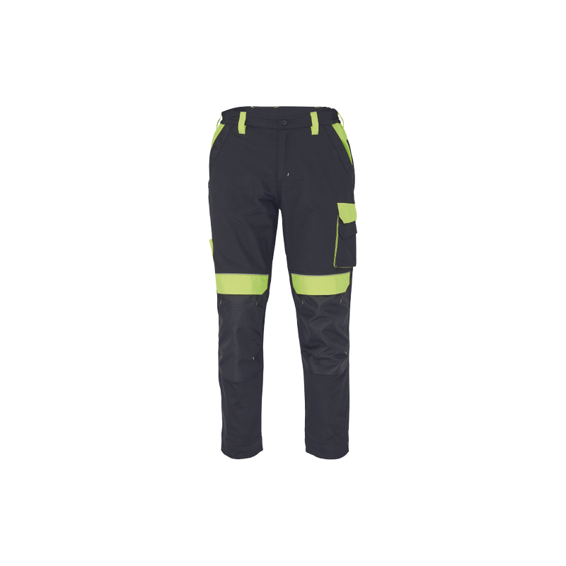 Męskie-spodnie-ochronne-elastyczny-pas-liczne-kieszenie-elementy-odblaskowe - MAX-VIVO-czarny-żółty