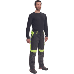 Męskie-spodnie-ochronne-elastyczny-pas-liczne-kieszenie-elementy-odblaskowe - MAX-VIVO-czarny-żółty