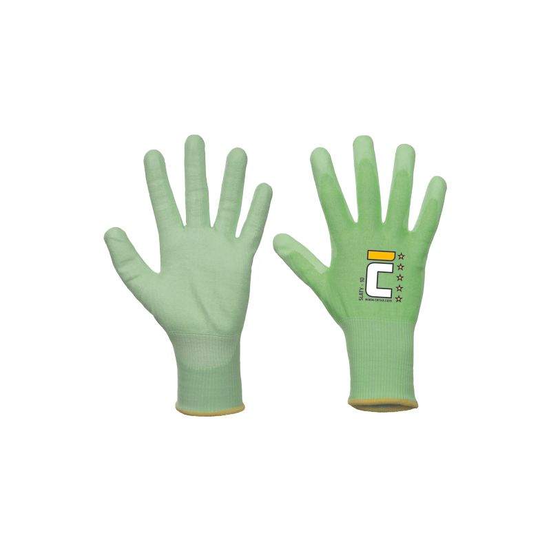 Rękawice-wykonane-z-mieszanki-przędzy-poliestrowej-włókien-HPPE-włókna-szklanego-oraz-nici-stalowej-powlekane-PU - SLATY