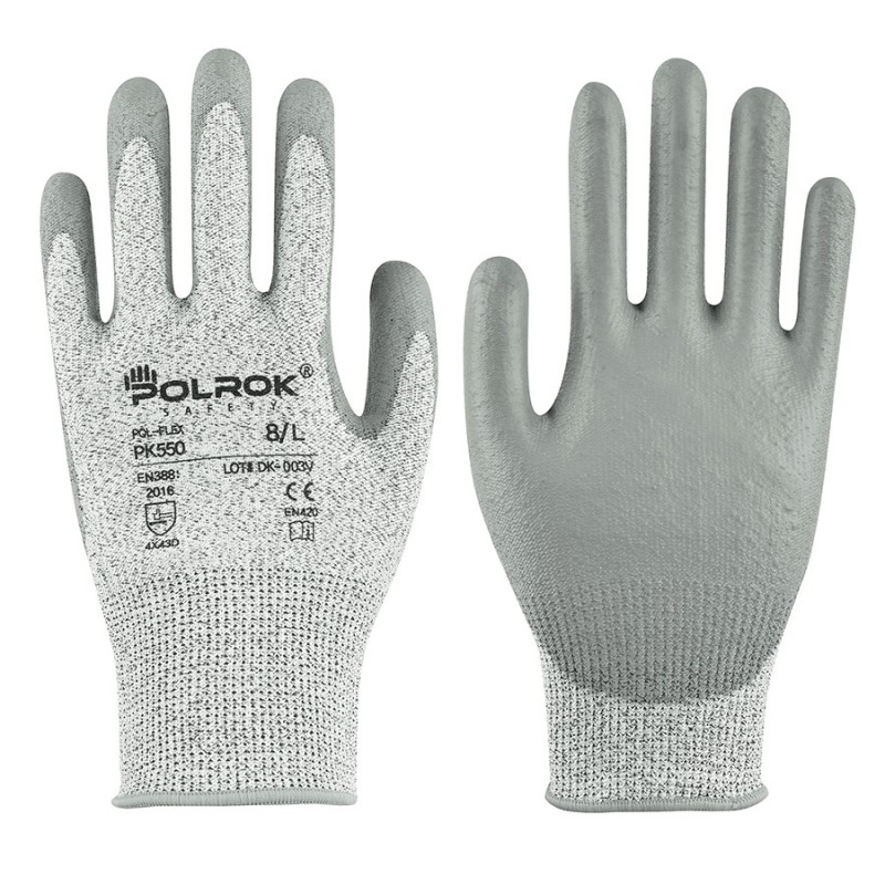 Rękawice-ochronne-przeciwprzecięciowe-z-włókien-HPPE-powlekne-poliuretanem - POLROK-PK-550