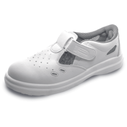 Sandały-bezpieczne-białe-wykonane-z-mikrofibry-z-metalowym-podnoskiem-ochronnym - LYBRA-S1-SRC