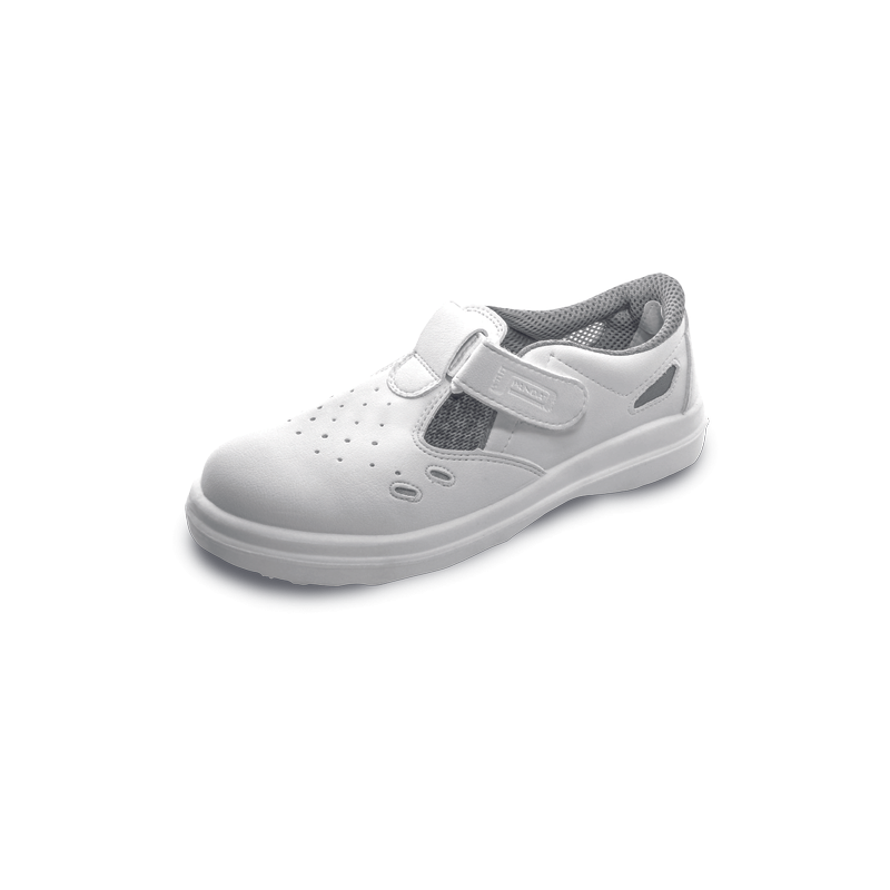 Sandały-bezpieczne-białe-wykonane-z-mikrofibry-z-metalowym-podnoskiem-ochronnym - LYBRA-S1-SRC