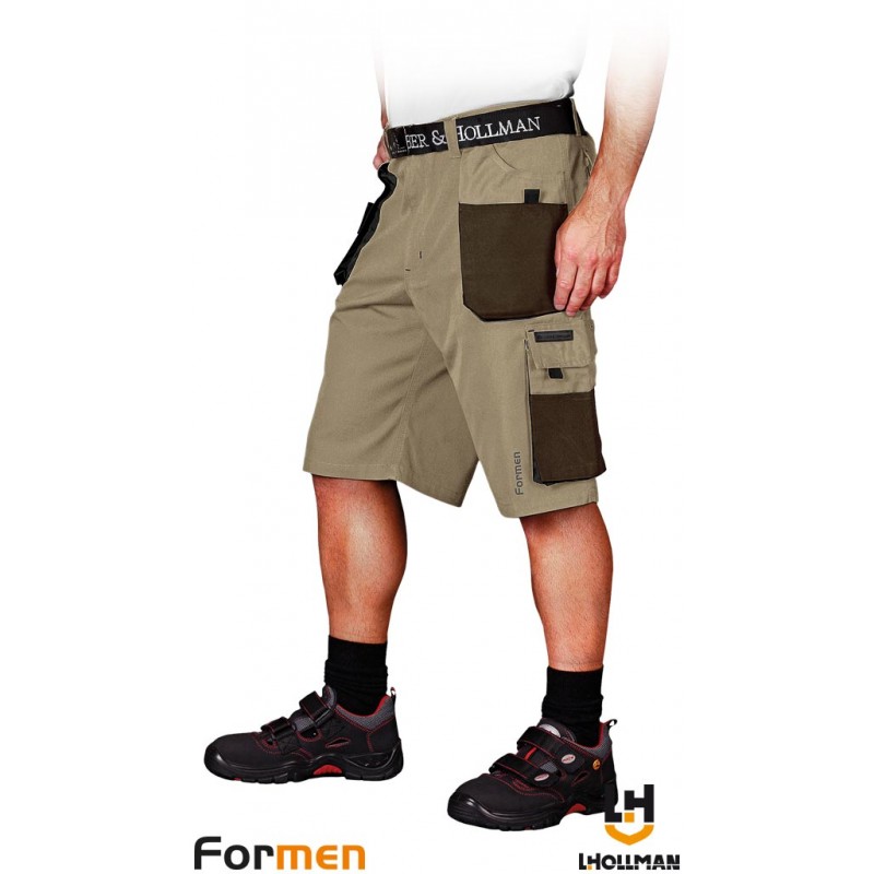 Krótkie-spodnie-robocze-poliestrowo-bawełniane-z-dużą-ilością-kieszeni - LH-FMN-TS-beżowo-brązowo-czarne