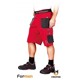 Krótkie-spodnie-robocze-poliestrowo-bawełniane-z-dużą-ilością-kieszeni - LH-FMN-TS-czerwono-czarno-szare