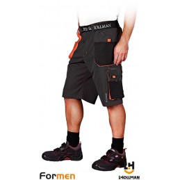 Krótkie-spodnie-robocze-poliestrowo-bawełniane-z-dużą-ilością-kieszeni - LH-FMN-TS-stalowo-czarno-pomarańczowe