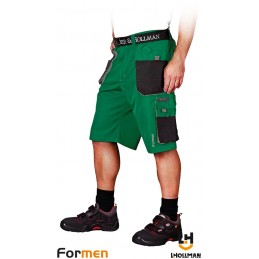 Krótkie-spodnie-robocze-poliestrowo-bawełniane-z-dużą-ilością-kieszeni - LH-FMN-TS-zielono-czarno-szare