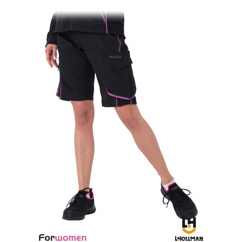 Damskie-spodnie-ochronne-krótkie-wykonane-z-tkaniny-poliestrowo-bawełnianej - LH-FWN-TS - czarno-różowe