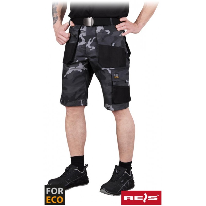 Krótkie-spodnie-robocze-poliestrowo-bawełniane-funkcjonalne-kieszenie-guma-ściągająca-po-bokach - FORECO-TS-moro-czarny