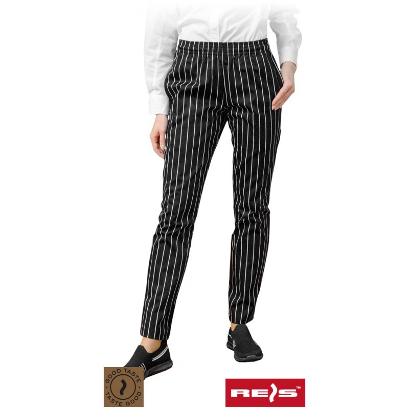 Damskie-spodnie-do-pasa-wykonane-z-tkaniny-bawełnianej-w-pasie-gumka - GENTO-L-czarno-biały