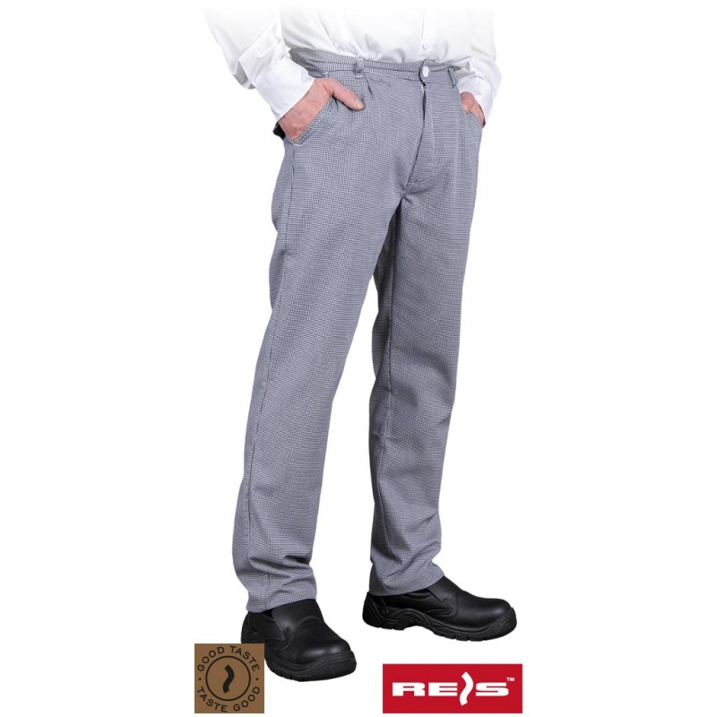 Męskie-spodnie-do-pasa-poliestrowo-bawełniane-wzór-w-pepitkę - ARPEGIO-biało-granatowy