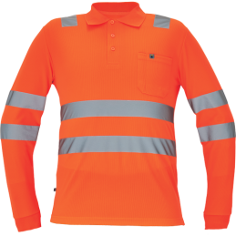 Koszulka-ostrzegawcza-POLO-z-długim-rękawem-i-taśmami-odblaskowymi - LUGO-HV-pomarańczowy