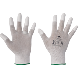 Białe-rękawice-ochronne-poliestrowe-powlekane-białym-poliuretanem-na-końcach-palców - FF-LARK-LIGHT