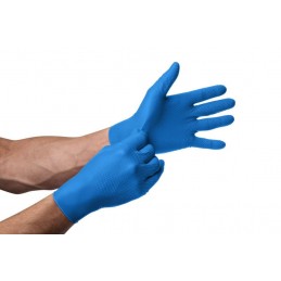 Rękawice-ochronne-nitrylowe-bezpudrowe-z-diamentową-teksturą - GOGRIP-niebieski