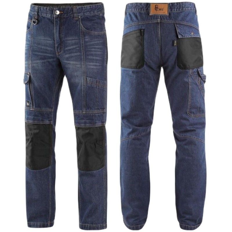 Spodnie-dżinsowe-do-pasa-bawełna-wzmocnienia-modna-kolorystyka - CXS-JEANS-NIMES-sprany-niebieski