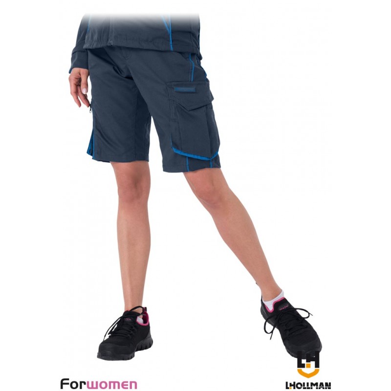 Damskie-spodnie-ochronne-krótkie-wykonane-z-tkaniny-poliestrowo-bawełnianej - LH-FWN-TS - granatowo-niebieskie
