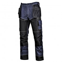 Męskie-spodnie-robocze-jeansowe-duża-ilość-kieszeni-podwójne-szwy-wzmocniony-krok-i-przód-nogawek - LAHTI-L40518-niebieski