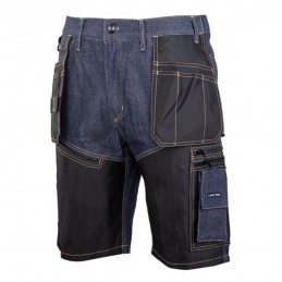 Krótkie-spodnie-robocze-dżinsowe-16-kieszeni-podwójne-szwy-liczne-wzmocienia - LAHTI-L40709-granatowy