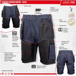 Krótkie-spodnie-robocze-dżinsowe-16-kieszeni-podwójne-szwy-liczne-wzmocienia - LAHTI-L40709-karta-produktu