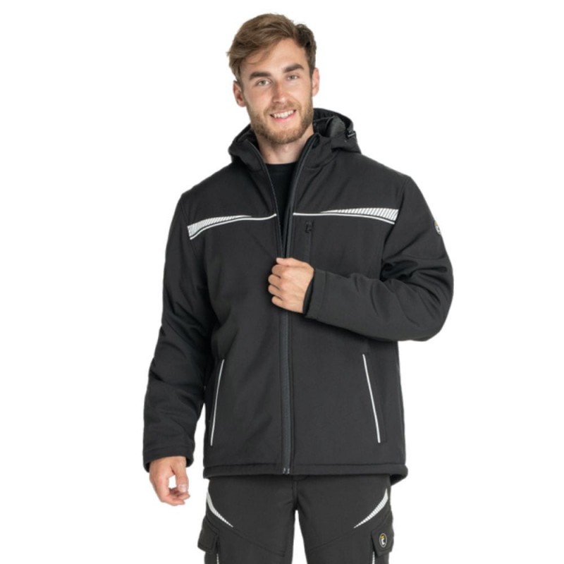 Kurtka-ocieplana-typu-softshell-z-membraną-TPU-ocieplanym-kapturem-zapinana-na-zamek-wentylacja-odblaski - EMERTON-STR-czarna Kurtka-ocieplana-typu-softshell-z-membraną-TPU-ocieplanym-kapturem-zapinana-na-zamek-wentylacja-odblaski - EMERTON-STR-czarna