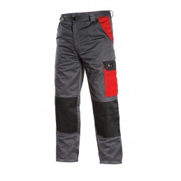 Męskie-lekkie-spodnie-ochronne-poliestrowo-bawełniane-z-gumą-ściągającą-po-bokach - CXS-PHOENIX-CEFEUS-szaro-czerwony