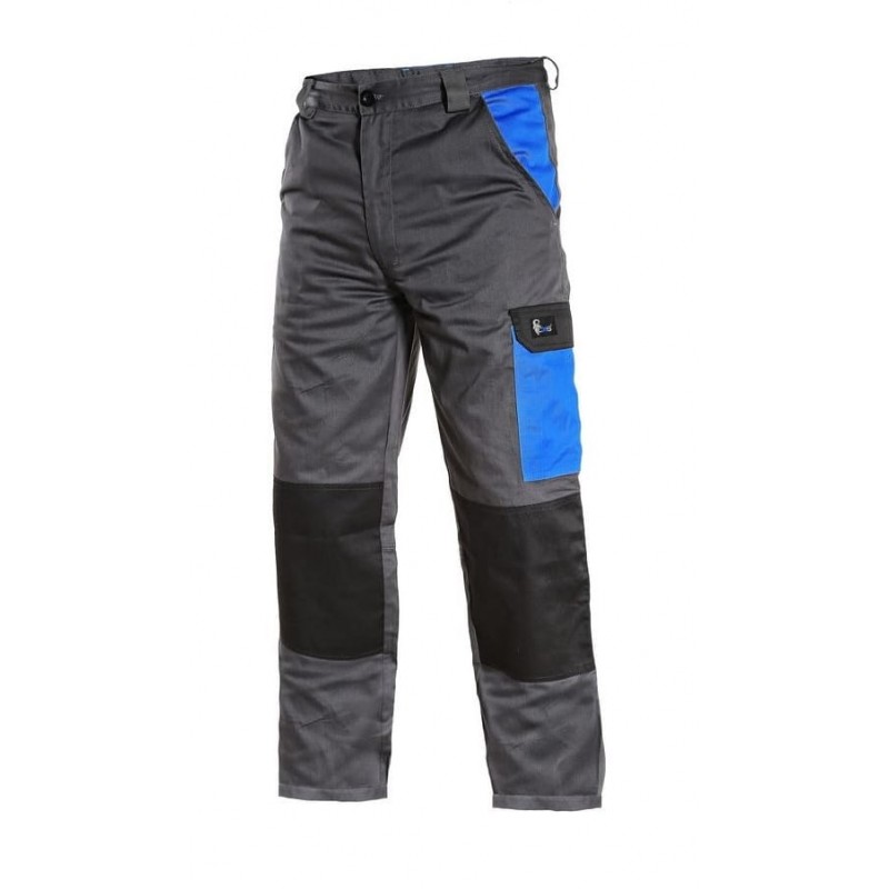 Męskie-lekkie-spodnie-ochronne-poliestrowo-bawełniane-z-gumą-ściągającą-po-bokach - CXS-PHOENIX-CEFEUS-szaro-niebieski