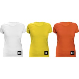 Damska-koszulka-bawełniana-z-krótkim-rękawem - SURMA-LADY-biały-żółty-pomarańczowy