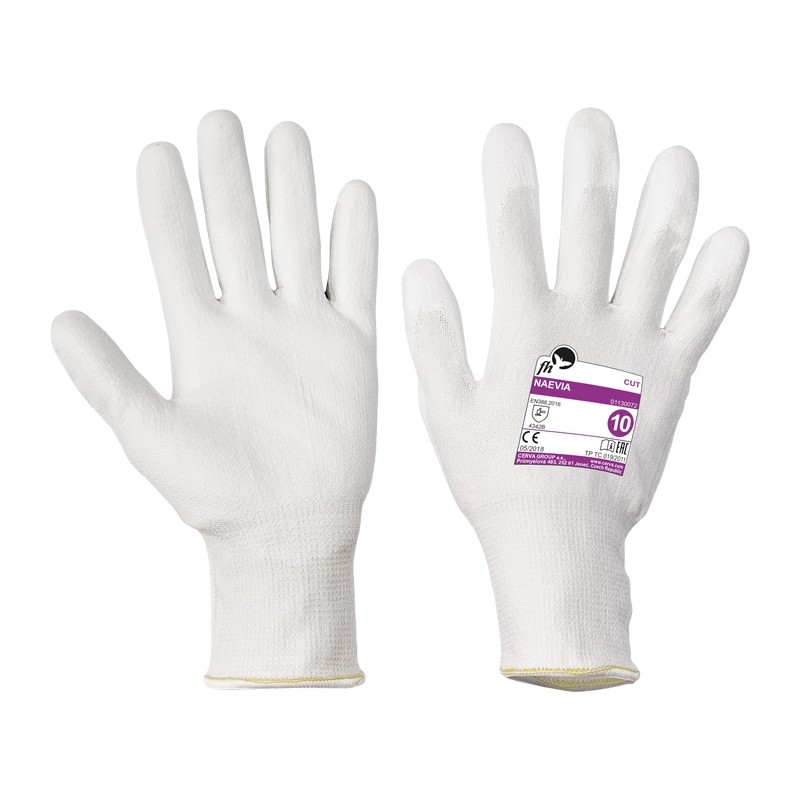 Białe-rękawice-wykonane-z-przędzy-nylonowej-i-włókien-Dyneema-powlekane-białym-poliuretanem - NAEVIA