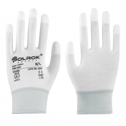 Białe-rękawice-ochronne-nylonowe-pokryte-białym-poliuretanem-na-końcach-palców - POLROK-PK-101
