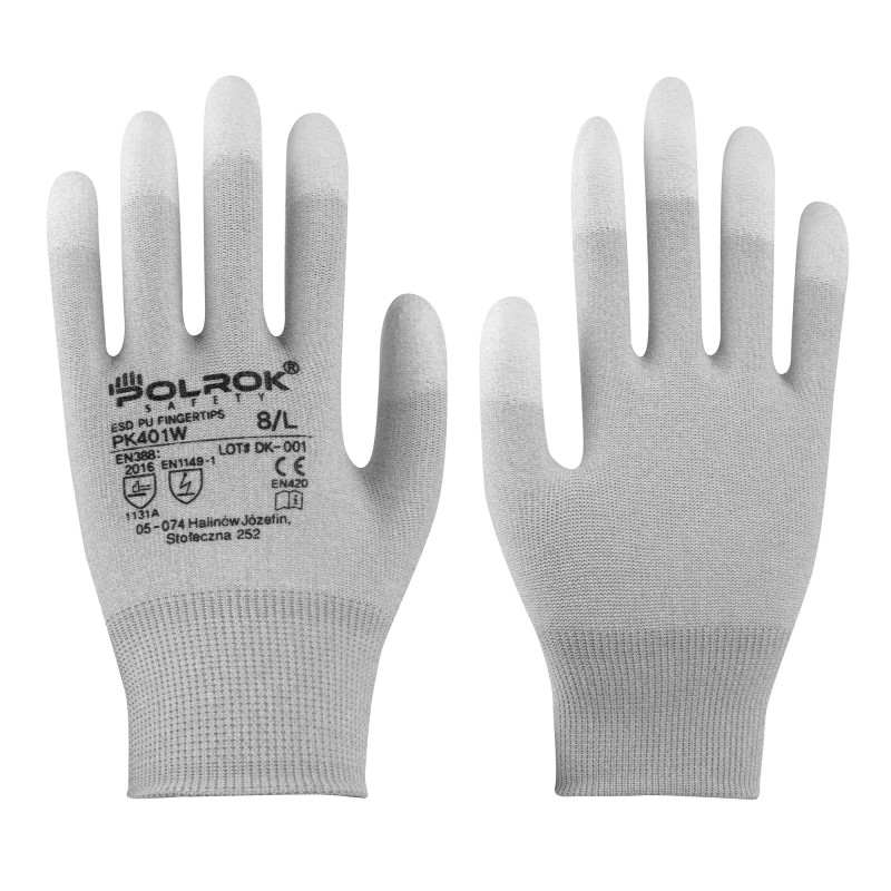 Rękawice-antystatyczne-nylonowe-z-dodatkiem-włókien-węglowych-powlekane-na-końcach-palców-poliuretanem - POLROK-PK-401-W