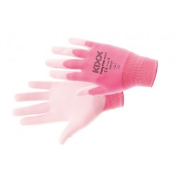 Komfortowe-rękawice-wykonane-z-różowej-przędzy-nylonowej-powlekane-białym-poliuretanem - KIXX-PRETTY-PINK
