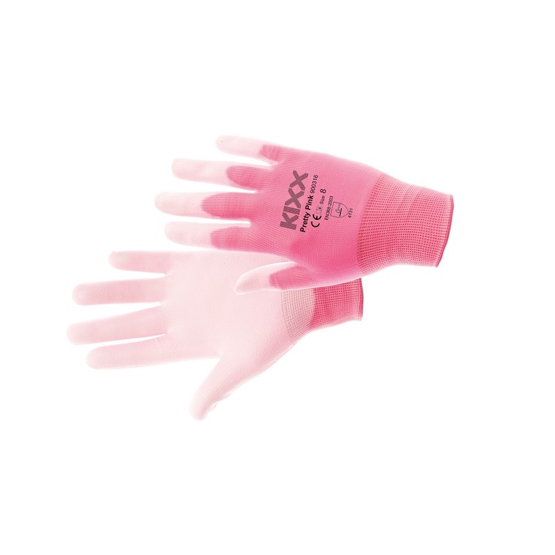 Komfortowe-rękawice-wykonane-z-różowej-przędzy-nylonowej-powlekane-białym-poliuretanem - KIXX-PRETTY-PINK