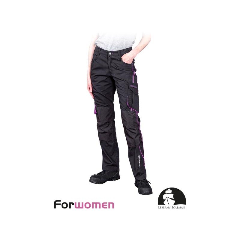 Damskie-spodnie-ochronne-do-pasa-poliestrowo-bawełniane-z-dużą-ilością-kieszeni - LH-FWN-T-czarny-różowy