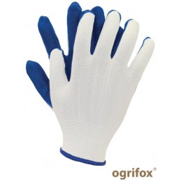 Rękawice-ochronne-poliestrowe-powlekane-lateksem - OX-LATUA-biało-niebieski