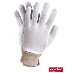 Rękawice-ochronne-bawełniane-białe-ściągacz-beżowy - RWKSB