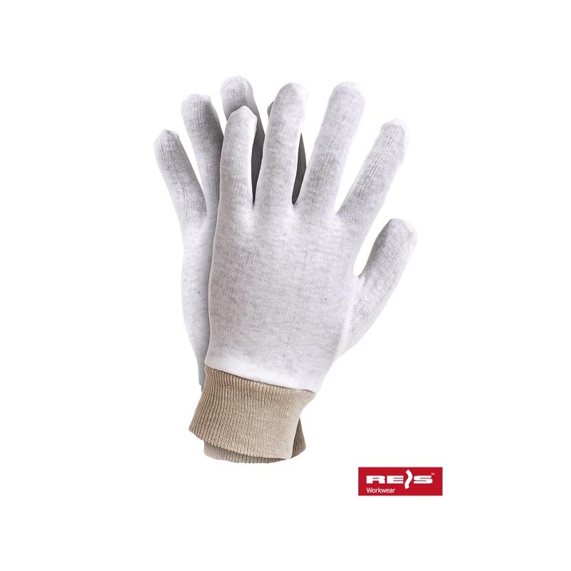 Rękawice-ochronne-bawełniane-białe-ściągacz-beżowy - RWKSB